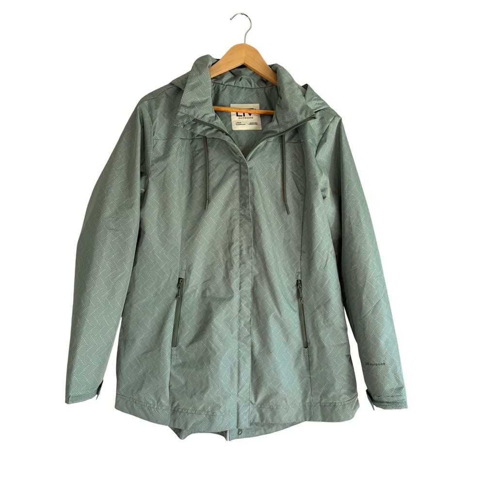 LIV Outdoor Women Green Geometric Print Fleece Lined Hooded Jacket Large
